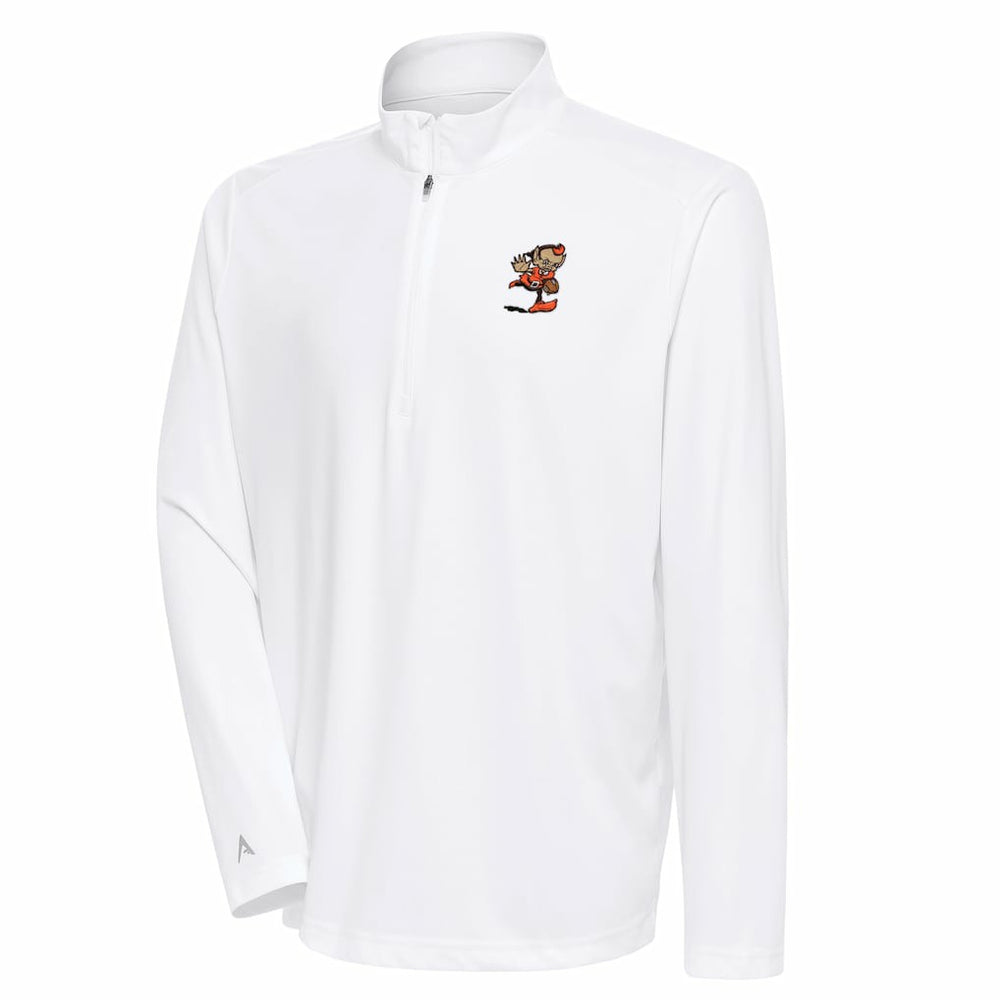 Cleveland Browns Antigua Team Logo Tribute Quarter-Zip Pullover Top - White for sale