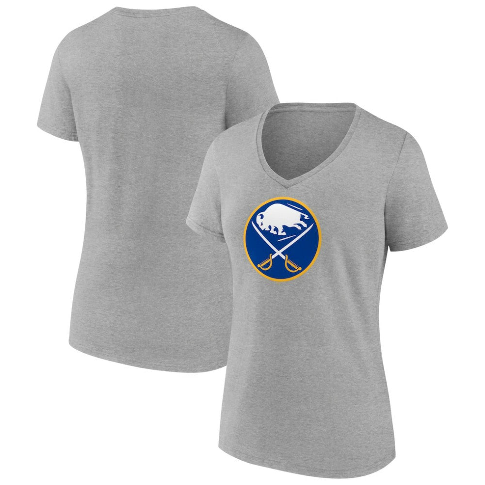 Buffalo Sabres Women's Primary Logo Team V-Neck T-Shirt - Heather Gray T-shirts