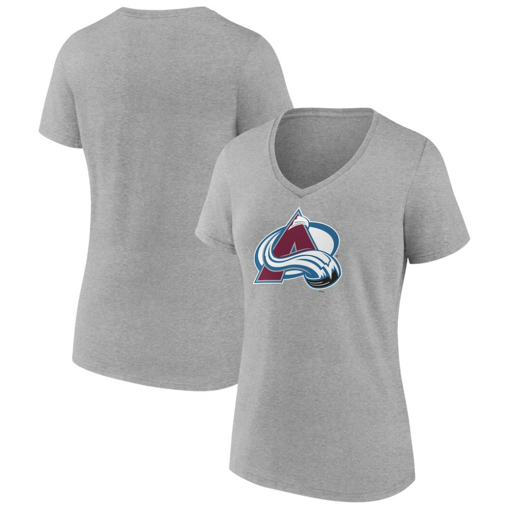 Colorado Avalanche Women's Primary Logo Team V-Neck T-Shirt - Heather Gray T-shirts