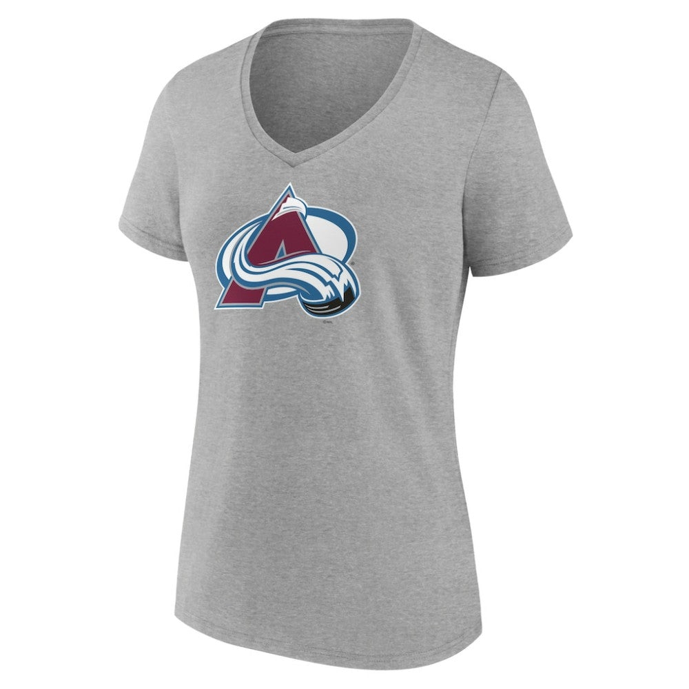 Colorado Avalanche Women's Primary Logo Team V-Neck T-Shirt - Heather Gray T-shirts