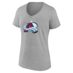 Colorado Avalanche Women's Primary Logo Team V-Neck T-Shirt - Heather Gray T-shirts