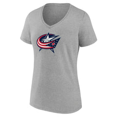 Columbus Blue Jackets Women's Primary Logo Team V-Neck T-Shirt - Heather Gray T-shirts