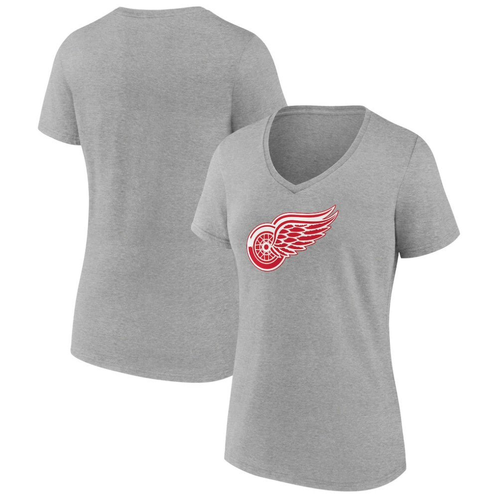 Detroit Red Wings Women's Primary Logo Team V-Neck T-Shirt - Heather Gray T-shirts