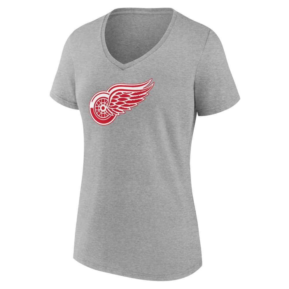 Detroit Red Wings Women's Primary Logo Team V-Neck T-Shirt - Heather Gray T-shirts