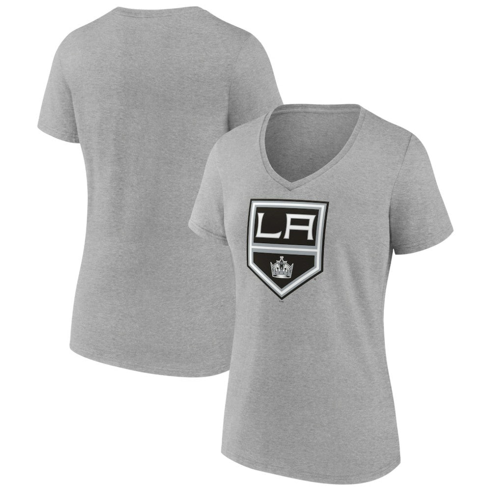 Los Angeles Kings Women's Primary Logo Team V-Neck T-Shirt - Heather Gray T-shirts