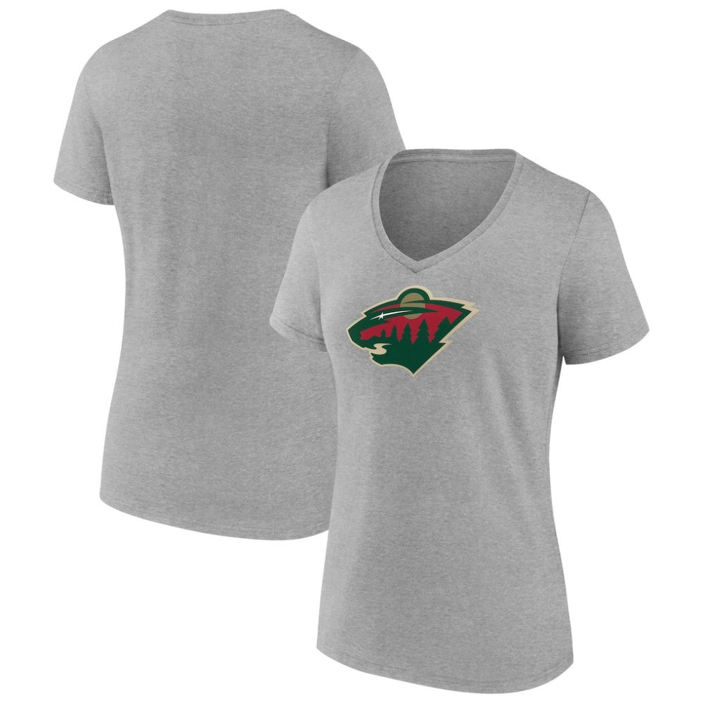 Minnesota Wild Women's Primary Logo Team V-Neck T-Shirt - Heather Gray T-shirts