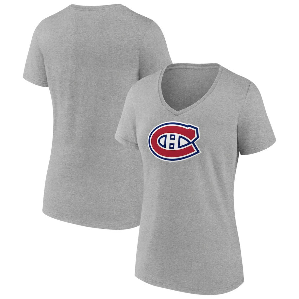 Montreal Canadiens Women's Primary Logo Team V-Neck T-Shirt - Heather Gray T-shirts