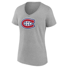 Montreal Canadiens Women's Primary Logo Team V-Neck T-Shirt - Heather Gray T-shirts