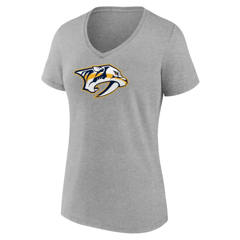 Nashville Predators Women's Primary Logo Team V-Neck T-Shirt - Heather Gray T-shirts