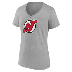 New Jersey Devils Women's Primary Logo Team V-Neck T-Shirt - Heather Gray T-shirts