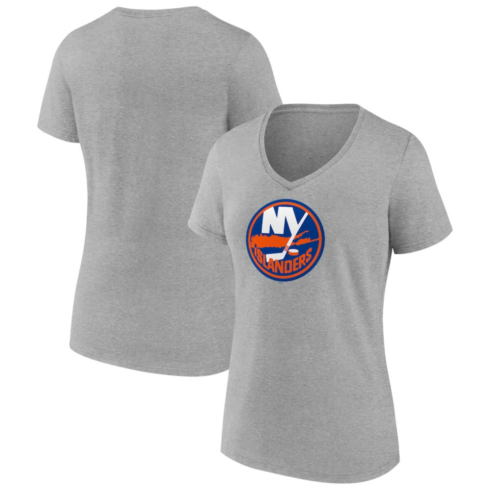 New York Islanders Women's Primary Logo Team V-Neck T-Shirt - Heather Gray T-shirts