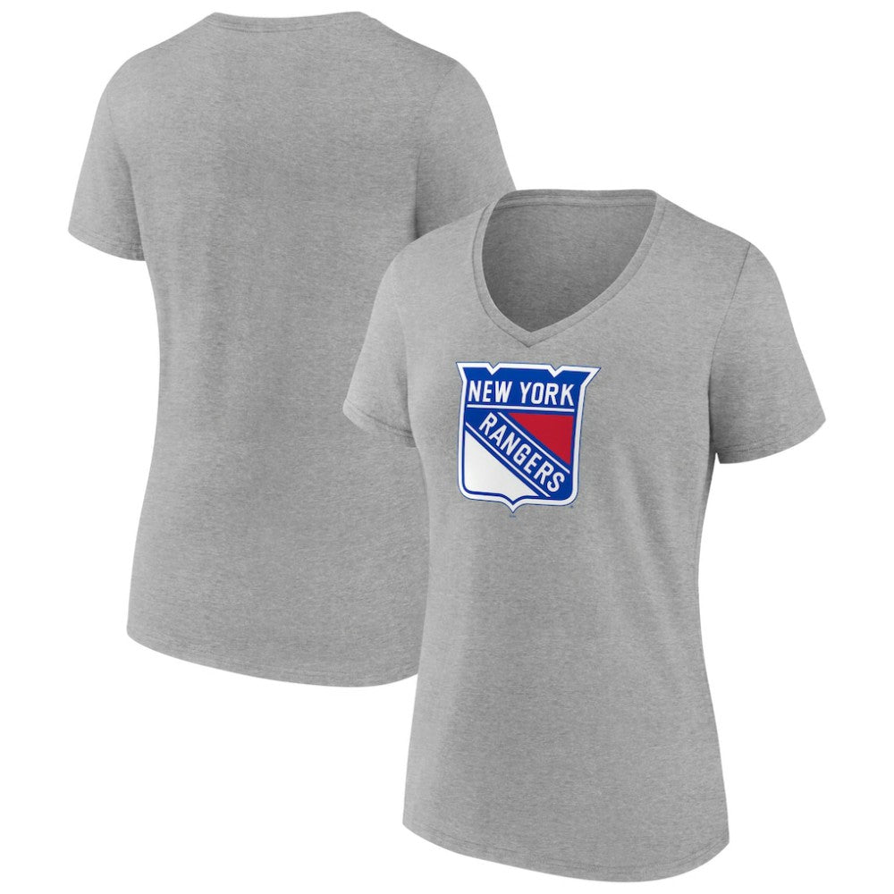 New York Rangers Women's Primary Logo Team V-Neck T-Shirt - Heather Gray T-shirts