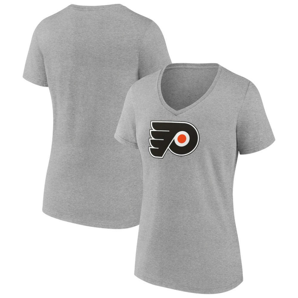 Philadelphia Flyers Women's Primary Logo Team V-Neck T-Shirt - Heather Gray T-shirts