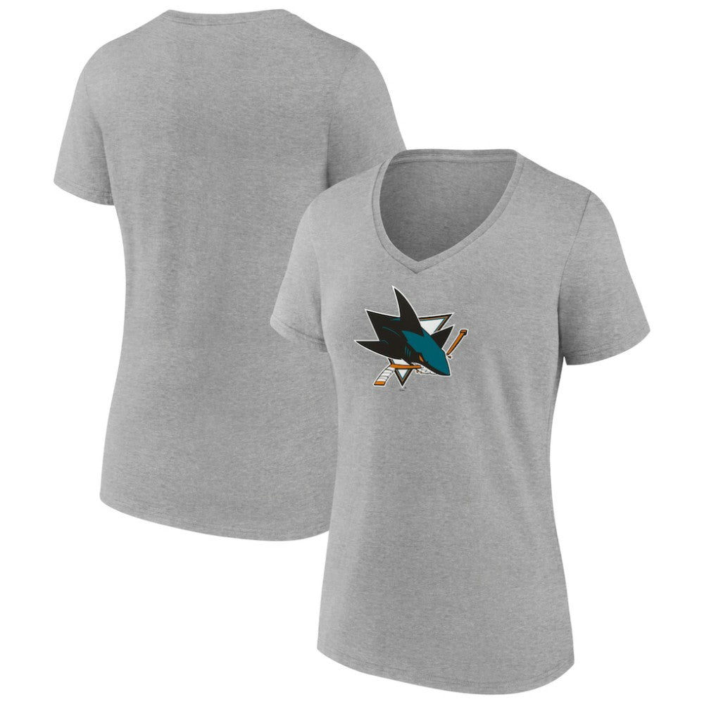San Jose Sharks Women's Primary Logo Team V-Neck T-Shirt - Heather Gray T-shirts