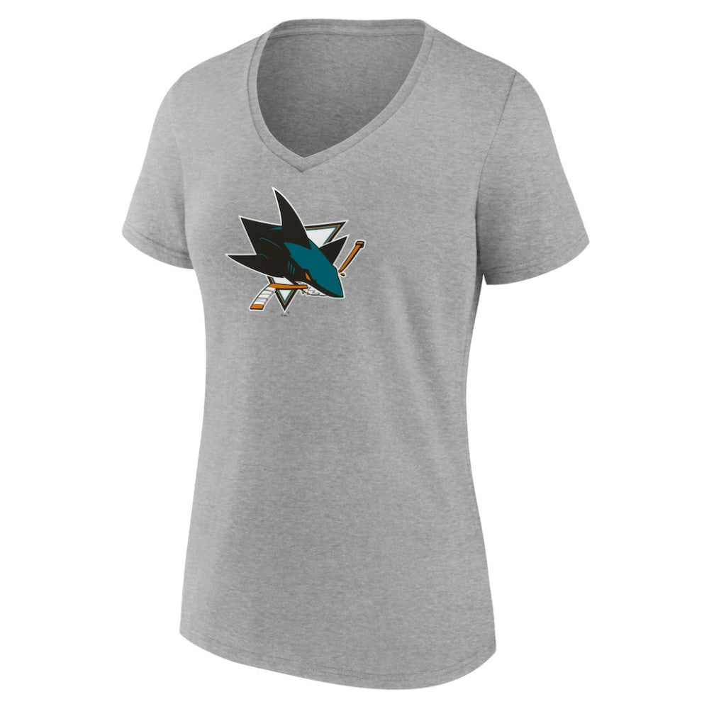 San Jose Sharks Women's Primary Logo Team V-Neck T-Shirt - Heather Gray T-shirts