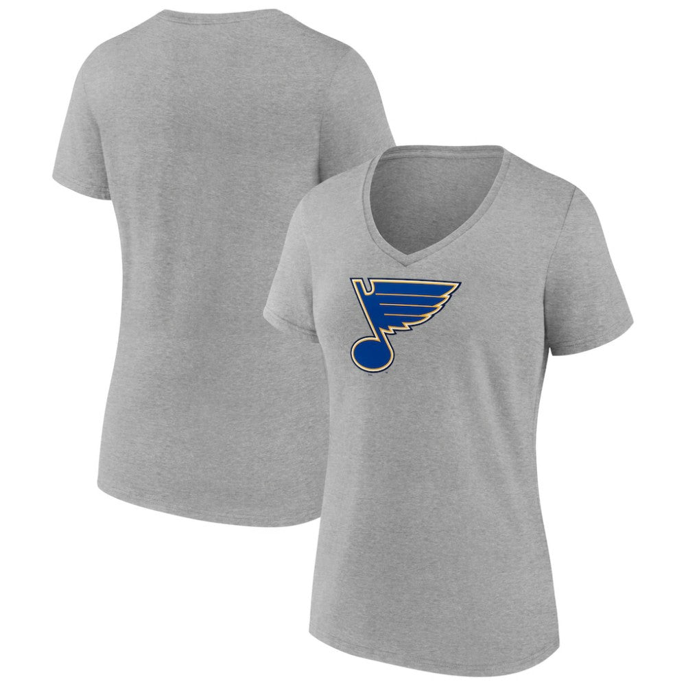 St. Louis Blues Women's Primary Logo Team V-Neck T-Shirt - Heather Gray T-shirts