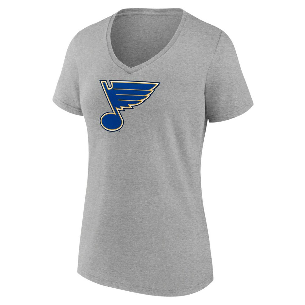 St. Louis Blues Women's Primary Logo Team V-Neck T-Shirt - Heather Gray T-shirts