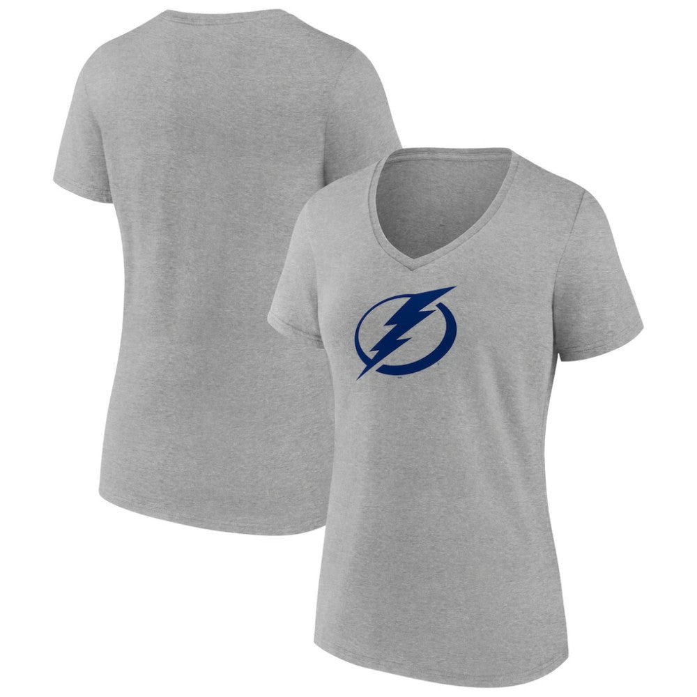 Tampa Bay Lightning Women's Primary Logo Team V-Neck T-Shirt - Heather Gray T-shirts