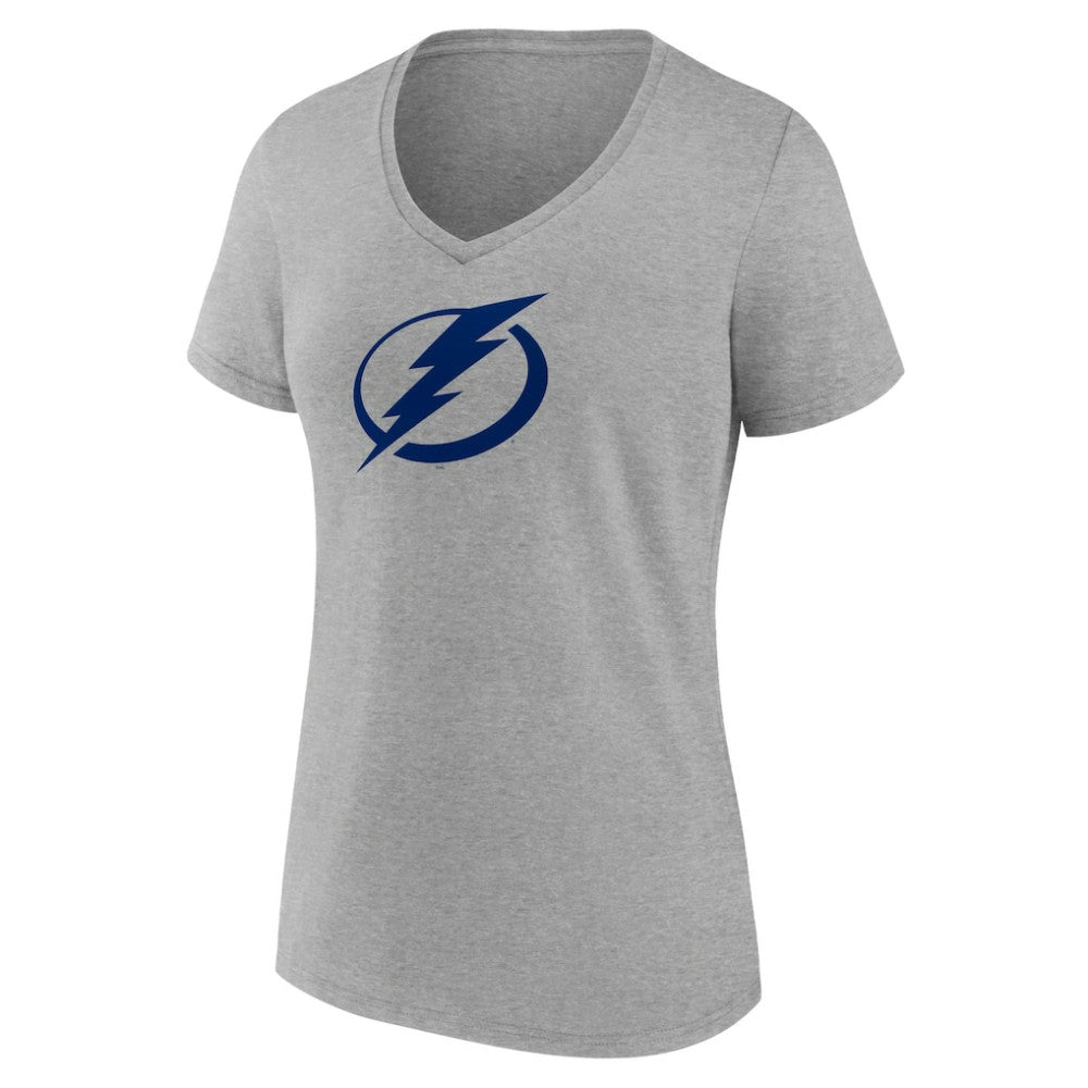 Tampa Bay Lightning Women's Primary Logo Team V-Neck T-Shirt - Heather Gray T-shirts