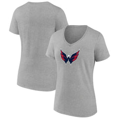 Washington Capitals Women's Primary Logo Team V-Neck T-Shirt - Heather Gray T-shirts