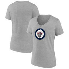 Winnipeg Jets Women's Primary Logo Team V-Neck T-Shirt - Heather Gray T-shirts