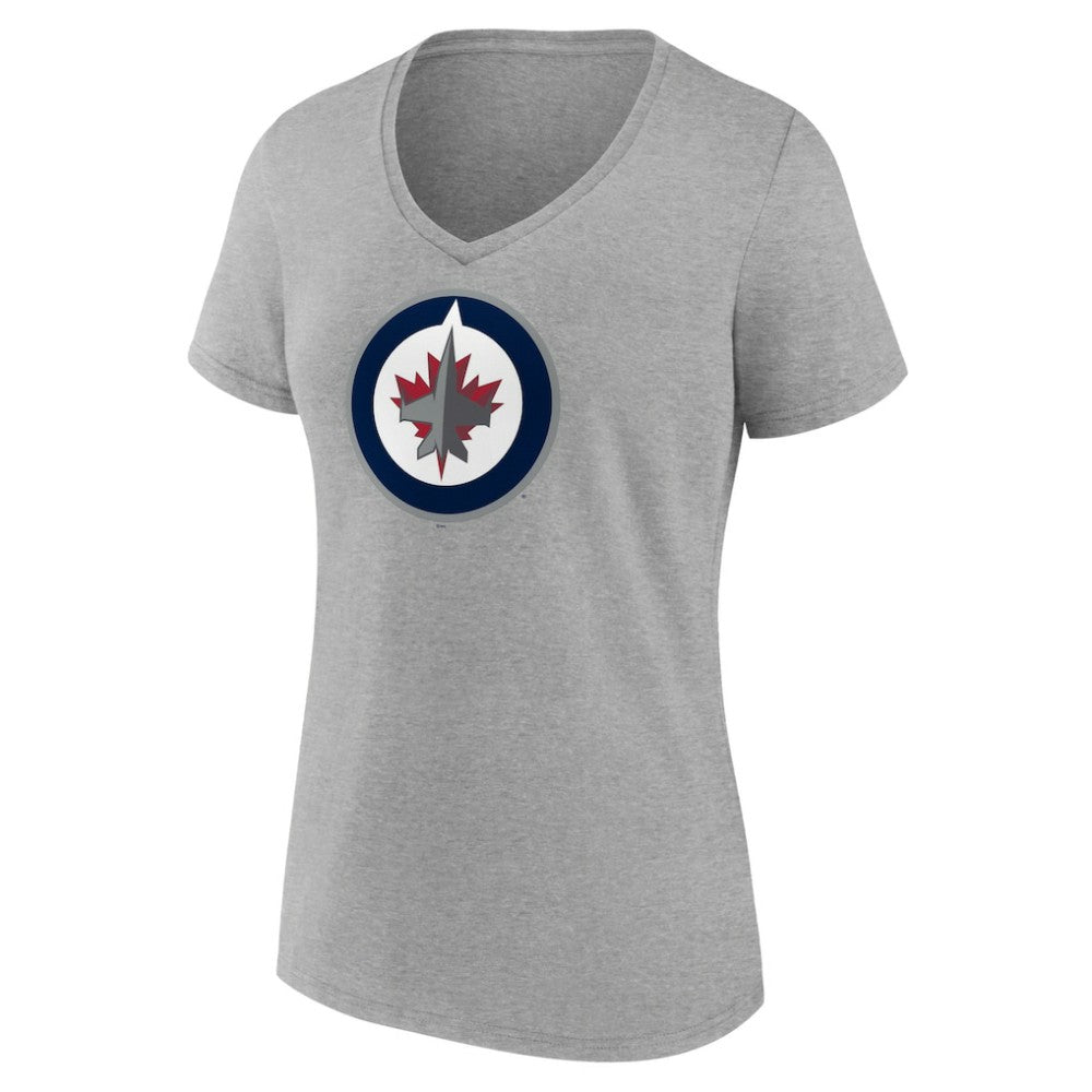 Winnipeg Jets Women's Primary Logo Team V-Neck T-Shirt - Heather Gray T-shirts