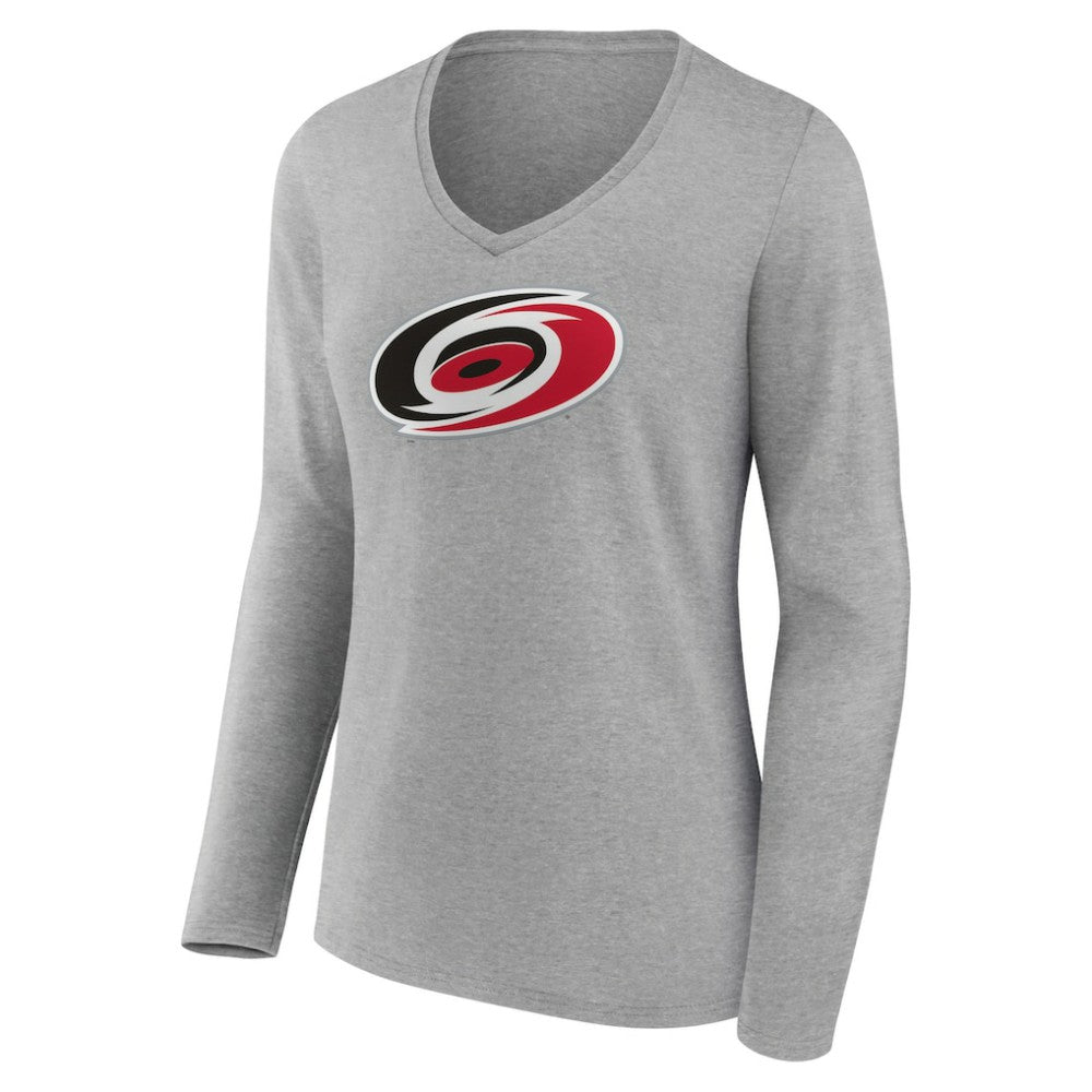 Carolina Hurricanes Women's Primary Logo Team Long Sleeve V-Neck T-Shirt - Heather Gray T-shirts