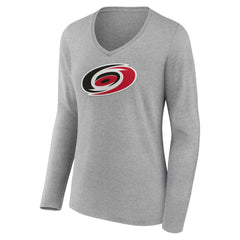 Carolina Hurricanes Women's Primary Logo Team Long Sleeve V-Neck T-Shirt - Heather Gray T-shirts