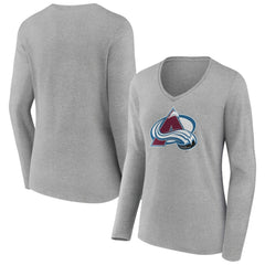 Colorado Avalanche Women's Primary Logo Team Long Sleeve V-Neck T-Shirt - Heather Gray T-shirts