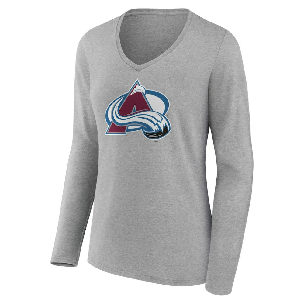 Colorado Avalanche Women's Primary Logo Team Long Sleeve V-Neck T-Shirt - Heather Gray T-shirts