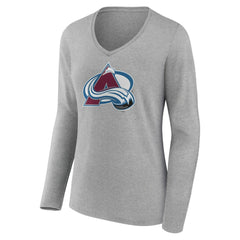 Colorado Avalanche Women's Primary Logo Team Long Sleeve V-Neck T-Shirt - Heather Gray T-shirts