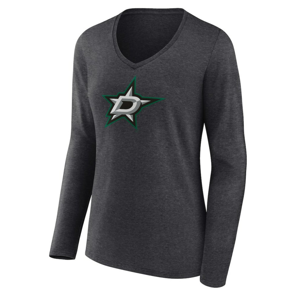 Dallas Stars Women's Primary Team Logo Long Sleeve V-Neck T-Shirt - Heather Charcoal T-shirts