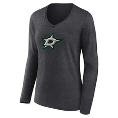 Dallas Stars Women's Primary Team Logo Long Sleeve V-Neck T-Shirt - Heather Charcoal T-shirts
