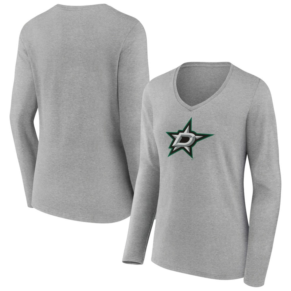 Dallas Stars Women's Primary Logo Team Long Sleeve V-Neck T-Shirt - Heather Gray T-shirts
