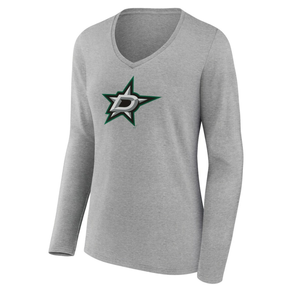 Dallas Stars Women's Primary Logo Team Long Sleeve V-Neck T-Shirt - Heather Gray T-shirts