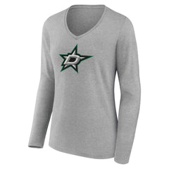 Dallas Stars Women's Primary Logo Team Long Sleeve V-Neck T-Shirt - Heather Gray T-shirts