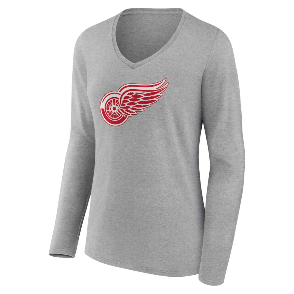Detroit Red Wings Women's Primary Logo Team Long Sleeve V-Neck T-Shirt - Heather Gray T-shirts