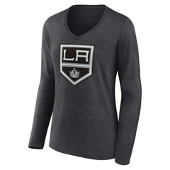 Los Angeles Kings Women's Primary Team Logo Long Sleeve V-Neck T-Shirt - Heather Charcoal T-shirts