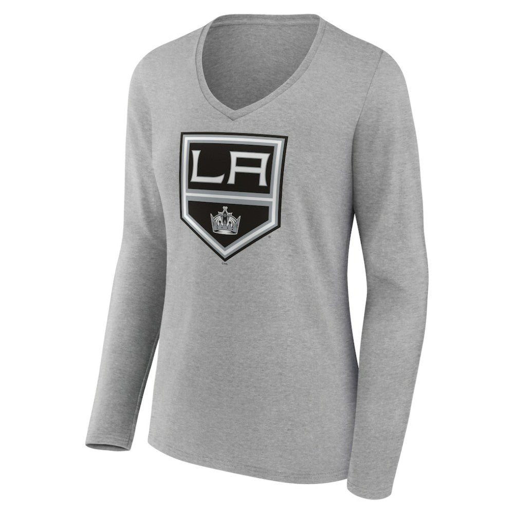 Los Angeles Kings Women's Primary Logo Team Long Sleeve V-Neck T-Shirt - Heather Gray T-shirts