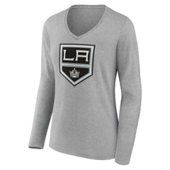 Los Angeles Kings Women's Primary Logo Team Long Sleeve V-Neck T-Shirt - Heather Gray T-shirts
