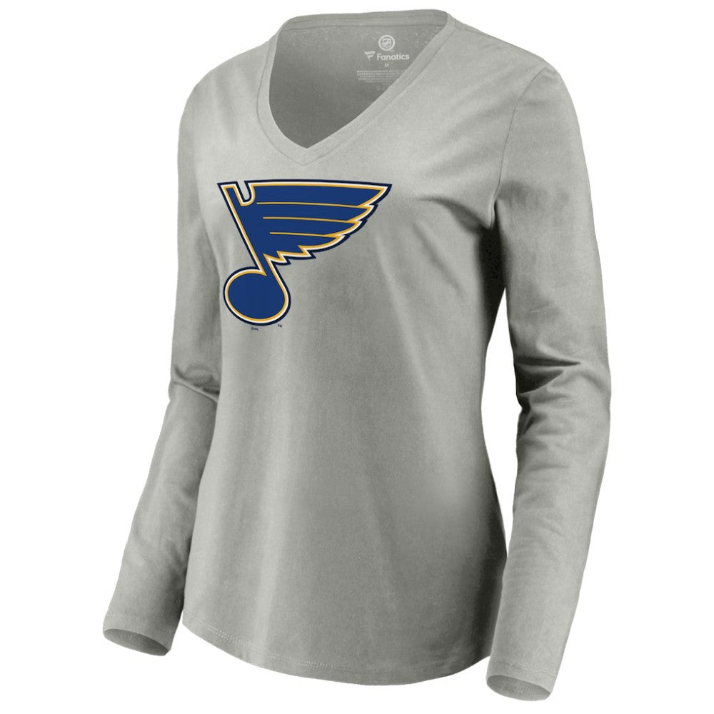 St. Louis Blues Women's Primary Logo Team Long Sleeve V-Neck T-Shirt - Heather Gray T-shirts