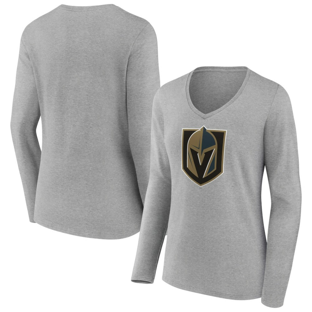 Vegas Golden Knights Women's Primary Logo Team Long Sleeve V-Neck T-Shirt - Heather Gray T-shirts