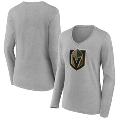 Vegas Golden Knights Women's Primary Logo Team Long Sleeve V-Neck T-Shirt - Heather Gray T-shirts