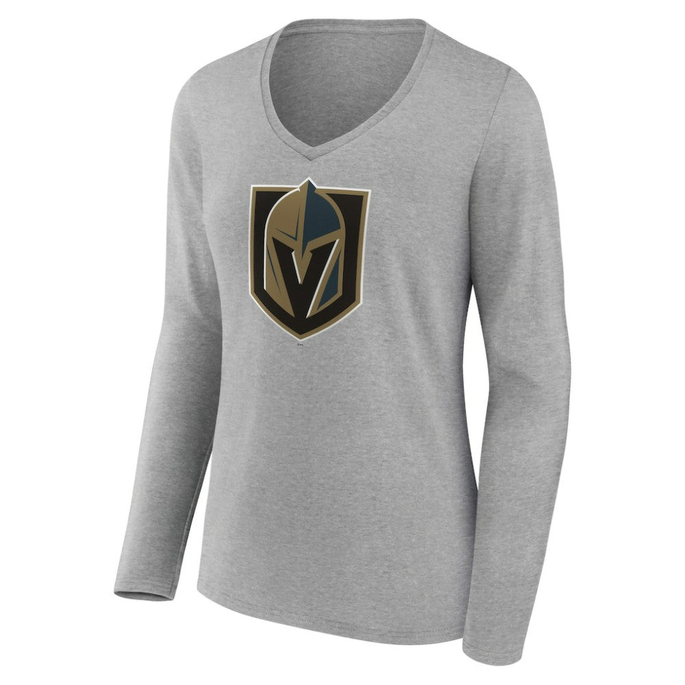 Vegas Golden Knights Women's Primary Logo Team Long Sleeve V-Neck T-Shirt - Heather Gray T-shirts