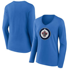 Winnipeg Jets Women's Primary Team Logo Long Sleeve V-Neck T-Shirt - Blue T-shirts