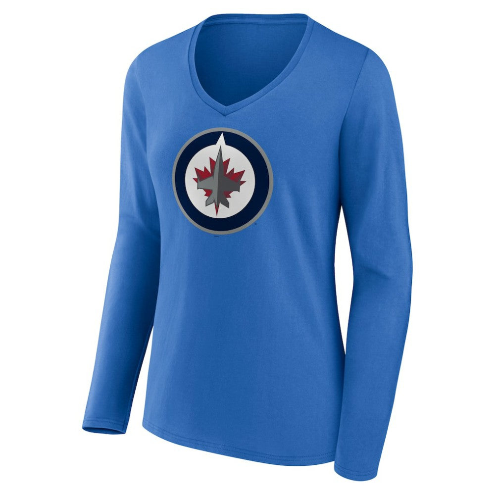 Winnipeg Jets Women's Primary Team Logo Long Sleeve V-Neck T-Shirt - Blue T-shirts