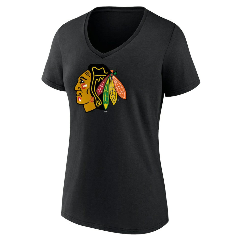 Chicago Blackhawks Women's Team Primary Logo V-Neck T-Shirt - Black T-shirts