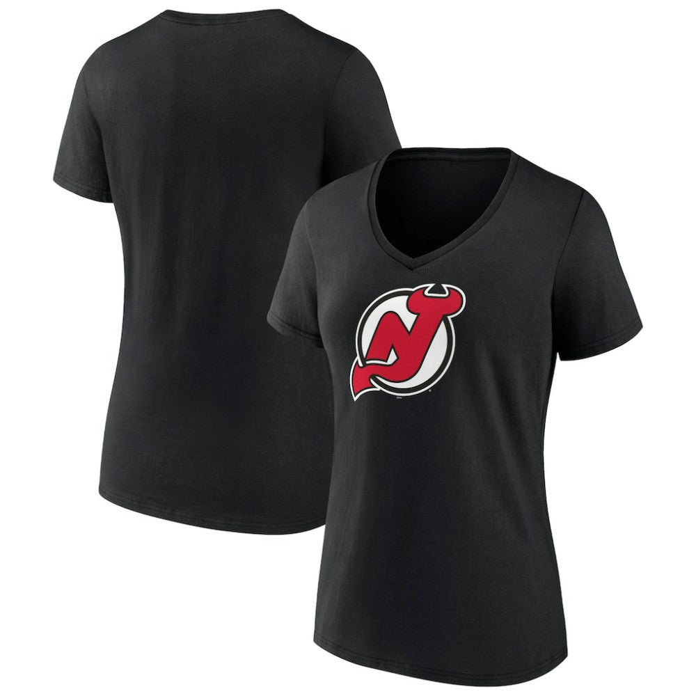 New Jersey Devils Women's Team Primary Logo V-Neck T-Shirt - Black T-shirts