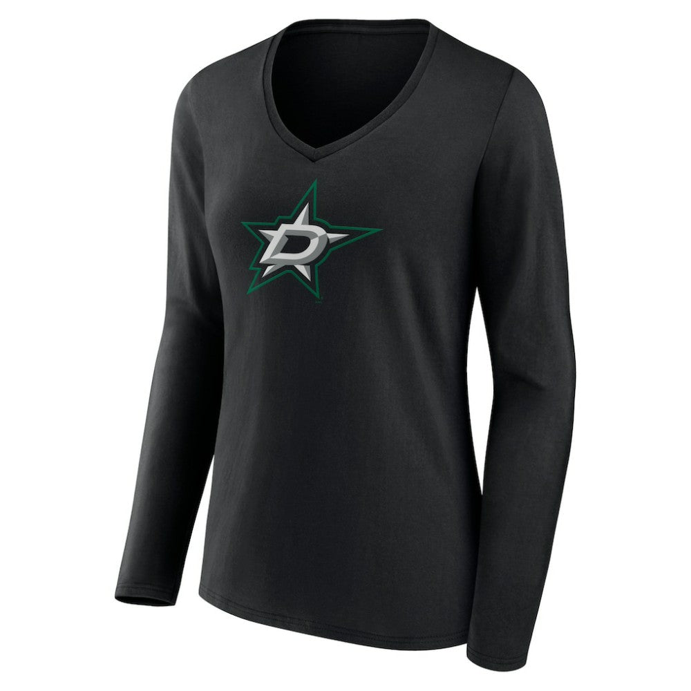 Dallas Stars Women's Primary Team Logo Long Sleeve V-Neck T-Shirt - Black T-shirts