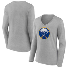 Buffalo Sabres Women's Primary Logo Team Long Sleeve V-Neck T-Shirt - Heather Gray T-shirts